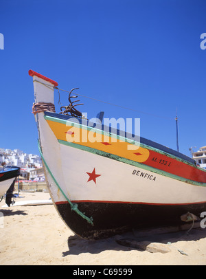 Colourful fishing boat, Praia dos Pescadores, Albufeira, Algarve Region, Portugal Stock Photo
