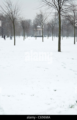 The bandstand in London's Hyde Park after snowfall Stock Photo