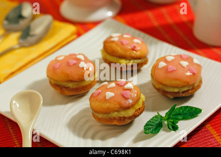 Saint Valentine's day whoopies. Recipe available. Stock Photo