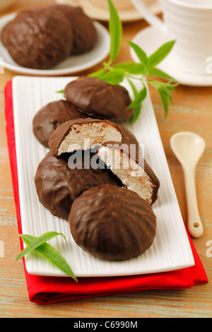 Meringue cookies with chocolate. Recipe available. Stock Photo