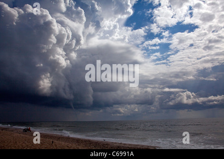 Tornado over Atlantic Ocean is approaching the coast at Carolina Beach, NC Stock Photo