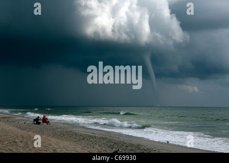 Tornado over Atlantic Ocean is approaching the coast at Carolina Beach, NC Stock Photo