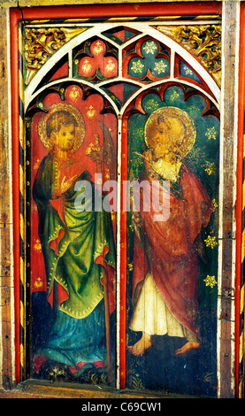 Castle Acre, Norfolk. Rood screen, St. Matthias, St. Jude. Matthias holds an axe, Norfolk, England UK English medieval screens Stock Photo