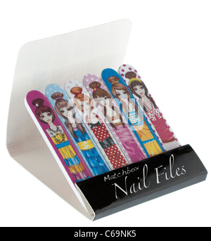 Matchbox type style of small patterned nail files Stock Photo