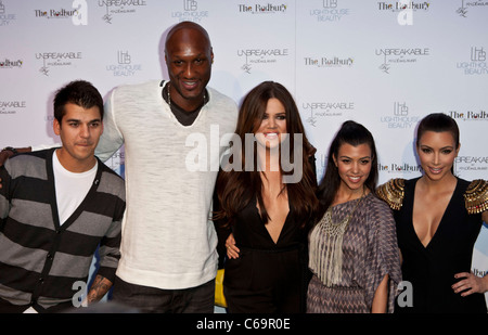 Rob Kardashian, Lamar Odom, Khloe Kardashian Odom, Kourtney Kardashian, Kim Kardashian in attendance for UNBREAKABLE Fragrance Launch, The Redbury Hotel, Los Angeles, CA April 4, 2011. Photo By: Emiley Schweich/Everett Collection Stock Photo