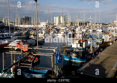 Fishing boats in Sutton Harbour on the Barbican, Plymouth. Stock Photo