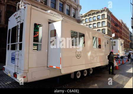 Exterior view of Will Smith's new trailer, MEN IN BLACK 3 movie set in Soho out and about for CELEBRITY CANDIDS - THU, , New York, NY May 12, 2011. Photo By: Ray Tamarra/Everett Collection Stock Photo