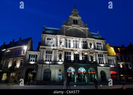 Dutch Royal Theatre at night, St. Bavo's Square, Ghent Stock Photo