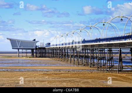 Renovated English seaside Pier: Southport beach, Merseyside, England Stock Photo