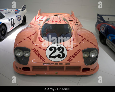 Porsche 917 'The Pig' race car on display at Porsche Museum in Stuttgart Germany Stock Photo