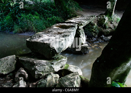 Megalithic bridge, river la Varenne, Le Chatellier (Orne, Normandy, France). Stock Photo