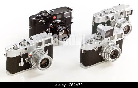 Group of Leica Classic Leica Rangefinder Cameras M2 M3 M6 Stock Photo