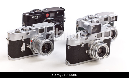 Group of Leica Classic Leica Rangefinder Cameras M2 M3 M6 Stock Photo