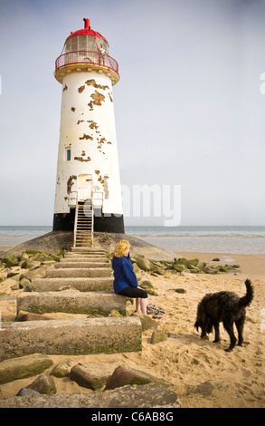 Point of Ayr lighthouse on Talacre beach in Flintshire, North Wales Stock Photo