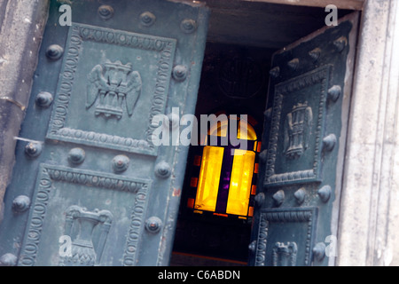 Stained glass window at Pere Lachaise cemetery in Paris, France Stock Photo