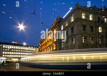 Switzerland, Zurich, credit suisse, bank UBS Bahnhofstrasse,Paradeplatz, Tram Stock Photo