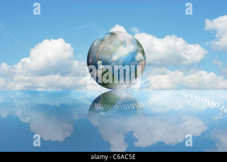 Cloud Computing technology with an cloudy earth and digits Stock Photo