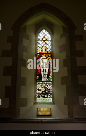 A stained glass window in St Teilo Church in Merthyr Mawr in Wales Stock Photo