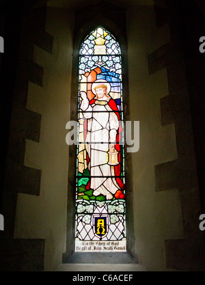 A stained glass window in St Teilo Church in Merthyr Mawr in Wales Stock Photo