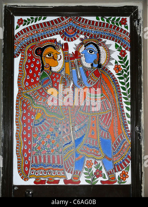 Miniature painting, Cloth painting displayed in a museum, Madhya pradesh, India Stock Photo