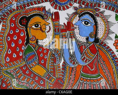 Miniature painting, Cloth painting displayed in a museum, Madhya pradesh, India Stock Photo