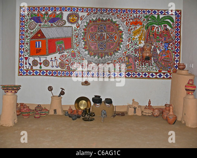 Wall painting, displayed in a museum, Madhya pradesh, India Stock Photo