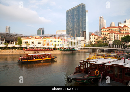 Clarke Quay and the Singapore river seen from Riverside point, Singapore Stock Photo