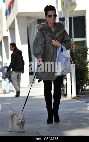 Kate Beckinsale and her husband Len Wiseman shop in Santa Monica with their daughter Lily and pet dog Los Angeles, California - Stock Photo