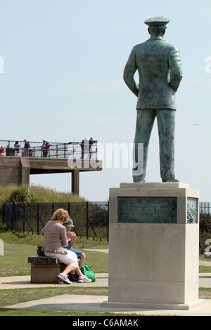 Tourists and visitors by the statue of Admiral Sir Bertram Ramsay at Dover Castle in Kent, England, UK. Stock Photo