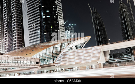 Golden shiny roof of a Metro station of the RTA in the evening, Dubai Financial District, Dubai, United Arab Emirates Stock Photo