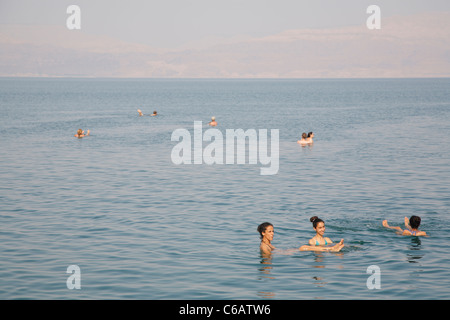 People swimming in Dead Sea, Israel Stock Photo
