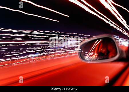 Road traffic, blurred lights, light traces, light art, dynamic, colorful, evening, Hamburg, Germany, Europe Stock Photo