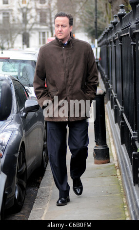 David Cameron makes his way home after taking his children to school London, England - 09.02.10 Stock Photo