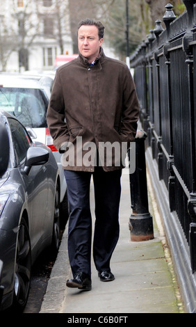 David Cameron makes his way home after taking his children to school London, England - 09.02.10 Stock Photo