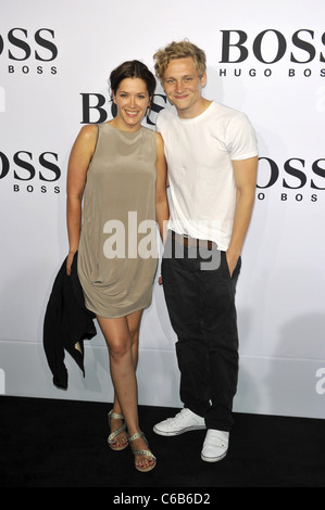 Ani Schromm and Matthias Schweighoefer arriving at the Boss Black fashion show during the Mercedes Benz Fashion Week Berlin Stock Photo