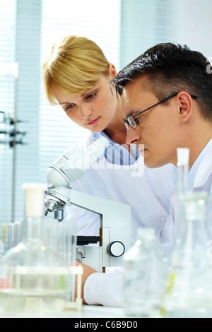 Two clinicians making experiments in laboratory Stock Photo