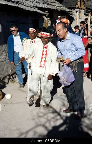 President Felipe Calderon visits native people at rim of Copper Canyon Stock Photo