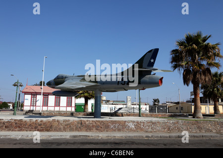 Hawker Siddeley Hunter jet fighter aircraft in plaza, Mejillones, Región de Antofagasta, Chile Stock Photo