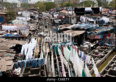 Dhobi Ghat in the Mahalaxmi area of Mumbai, Otherwise known as the Worlds Largest Outdoor Laundry in India Stock Photo