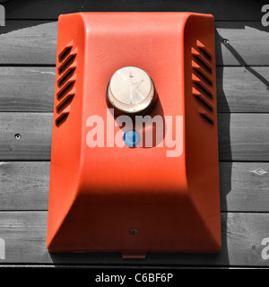 Burglar alarm bell box,  exterior bell box with strobe. View from the front. Close up (macro) Stock Photo