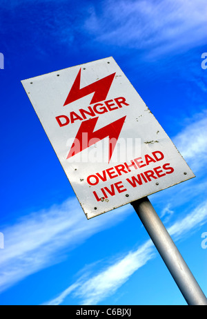 Danger Overhead Live Wires sign Stock Photo