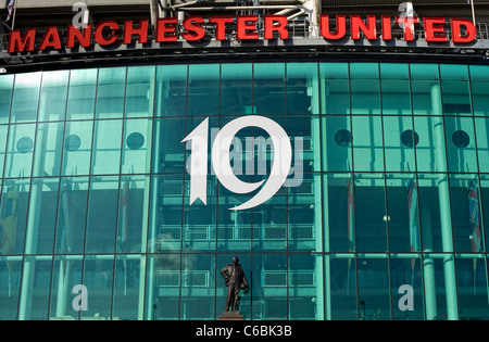Main entrance of Manchester United Football Club's ground at Old Trafford in Manchester, England.