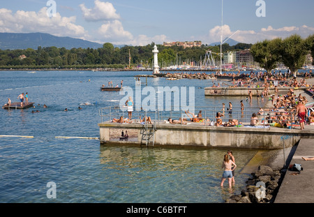 Bains des Paquis in Geneva - Switzerland Stock Photo