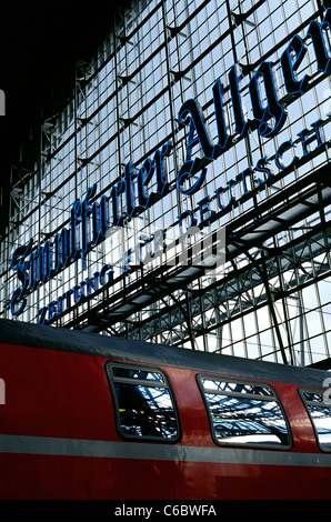 Advertising of German daily Frankfurter Allgemeine Zeitung at Hauptbahnhof (central station) in the German city of Frankfurt. Stock Photo