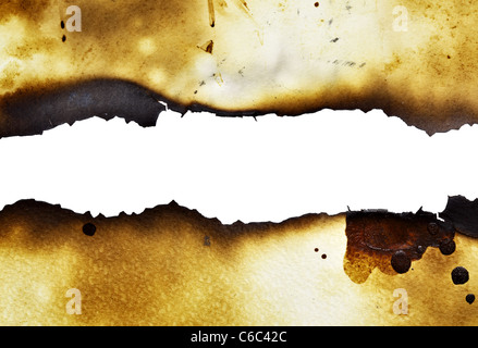 Burnt paper background with pure white space for your own text Stock Photo