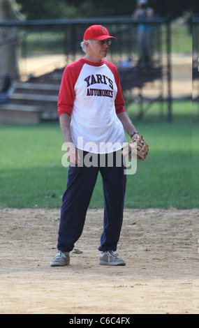 Larry David is seen playing baseball as he films the new season of 'Curb Your Enthusiasm'. New York City, USA - 27.07.10 JDH Stock Photo