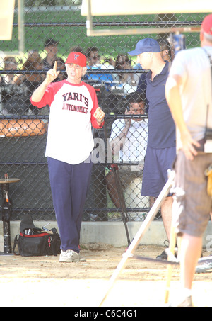 Larry David is seen playing baseball as he films the new season of 'Curb Your Enthusiasm'. New York City, USA - 27.07.10 JDH Stock Photo