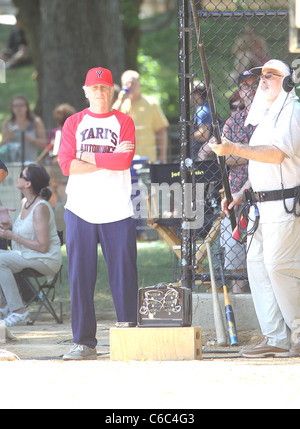 Larry David is seen playing baseball as he films the new season of 'Curb Your Enthusiasm'. New York City, USA - 27.07.10 JDH Stock Photo