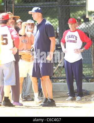 Larry David is seen playing baseball as he films the new season of 'Curb Your Enthusiasm'. New York City, USA - 27.07.10 JDH Stock Photo