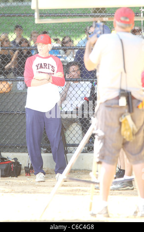 Larry David is seen playing baseball as he films the new season of 'Curb Your Enthusiasm'. New York City, USA - 27.07.10 JDH Stock Photo